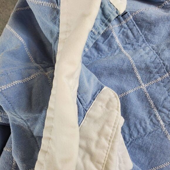 Tommy Hilfiger Shirt Mens Large Blue Square Stitch Custom Fit Button Up - Picture 6 of 8